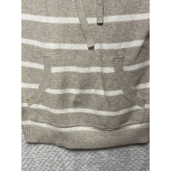Loft Beige Striped Sweater Hoodie Size M Pockets Cowl Neck - Picture 5 of 9